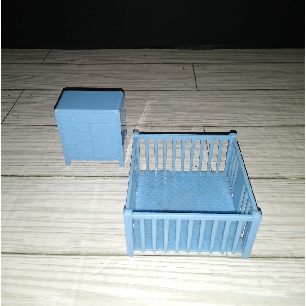 Vintage Marx Blue Doll Furniture Baby Crib And Dresser Retro Toys